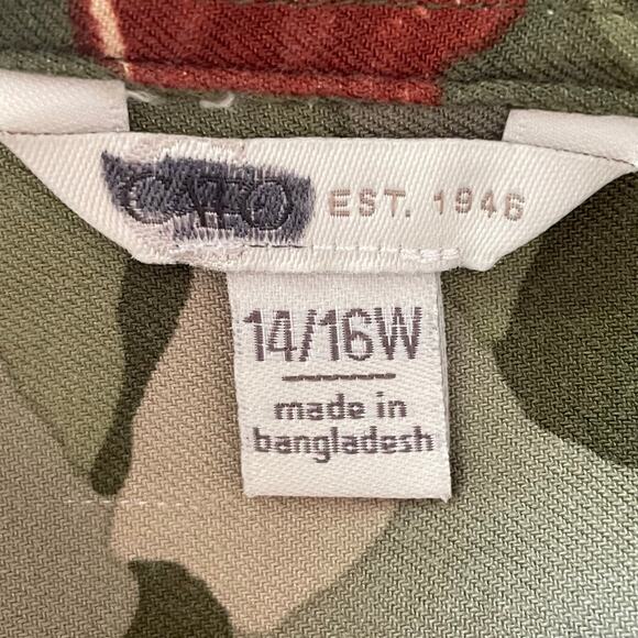 Cato Camouflage Floral Boho Button Up Top Sz 14/16W Ruffled Feminine Fall Casual - Picture 7 of 9